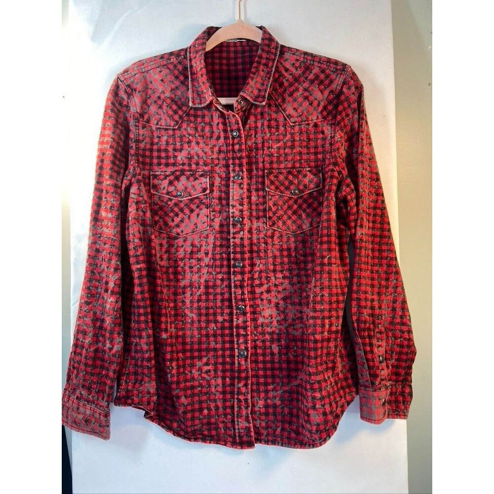 SILVER WOMENS SZ XLARGE RED CHECKED SNAP DOWN LONG SLEEVE SHIRT